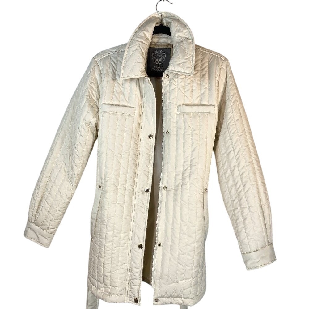 Vince Camuto Womens Quilted Belted Jacket Cream‎ Style V12707-MA New Small